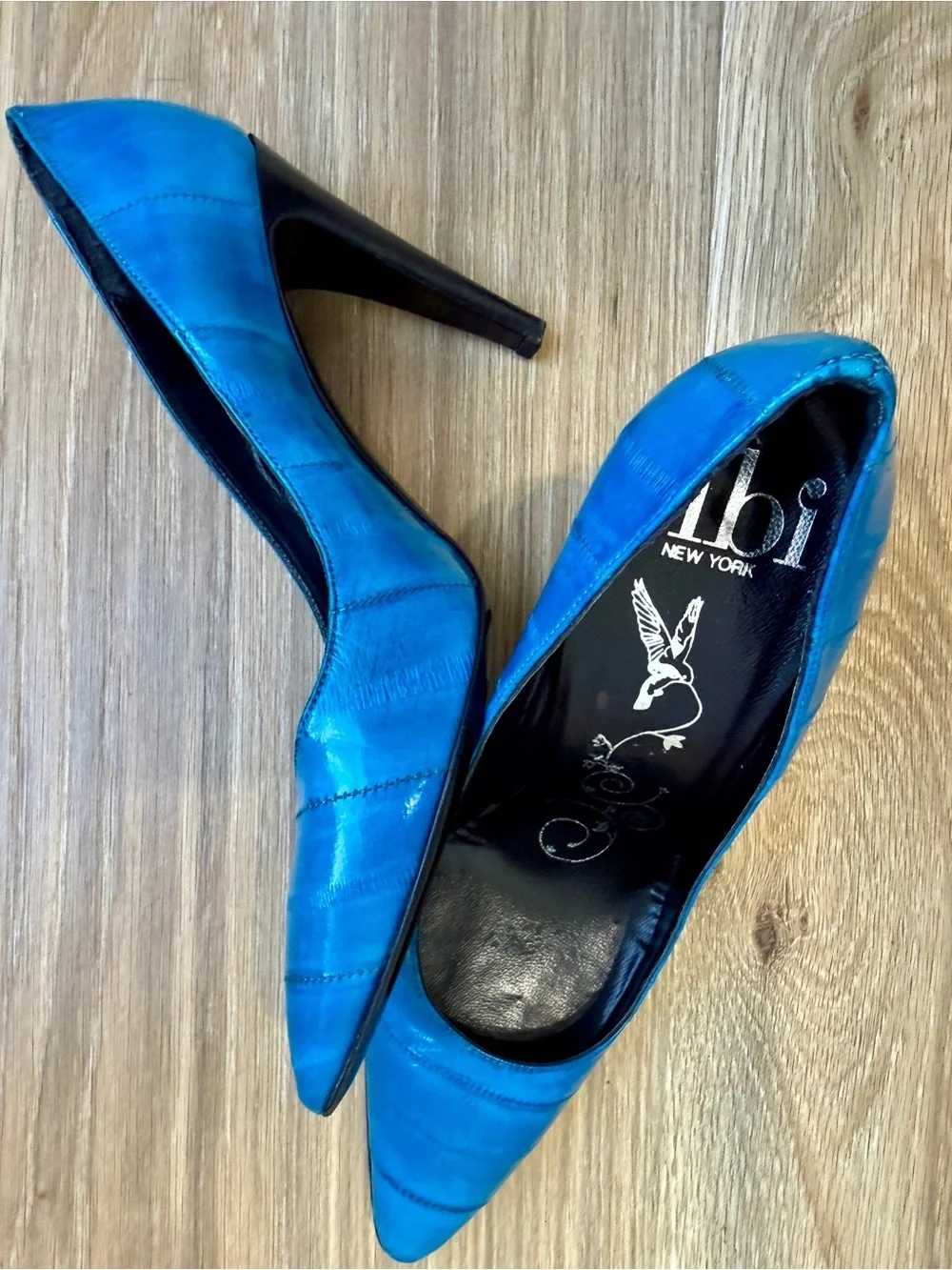 Tibi New York Electric Blue Eel Skin Pointed Toe Pumps Size 8B
